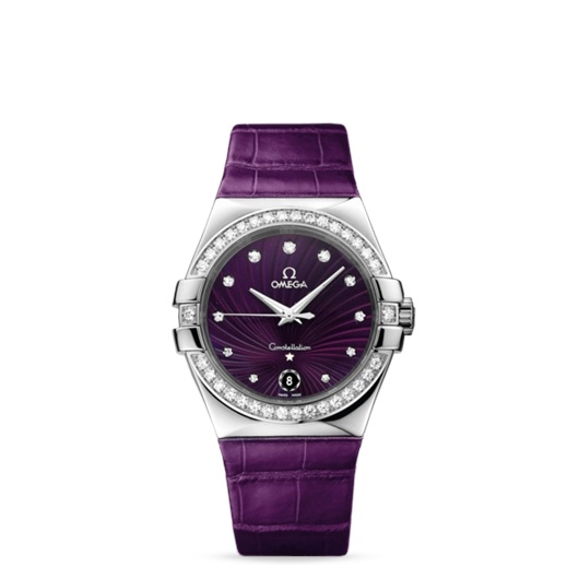 Omega 123.18.35.60.60.001 : Constellation Quartz 35 Stainless Steel / Diamond / Purple Supernova / Alligator