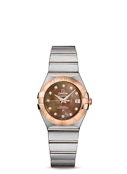Omega 123.20.27.20.57.001 : Constellation Co-Axial 27 Brushed Stainless Steel / Red Gold / Brown MOP