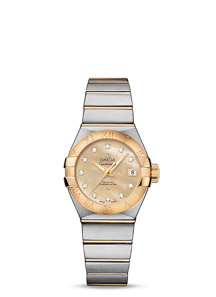 Omega 123.20.27.20.57.002 : Constellation Co-Axial 27 Brushed Stainless Steel / Yellow Gold / Champagne MOP
