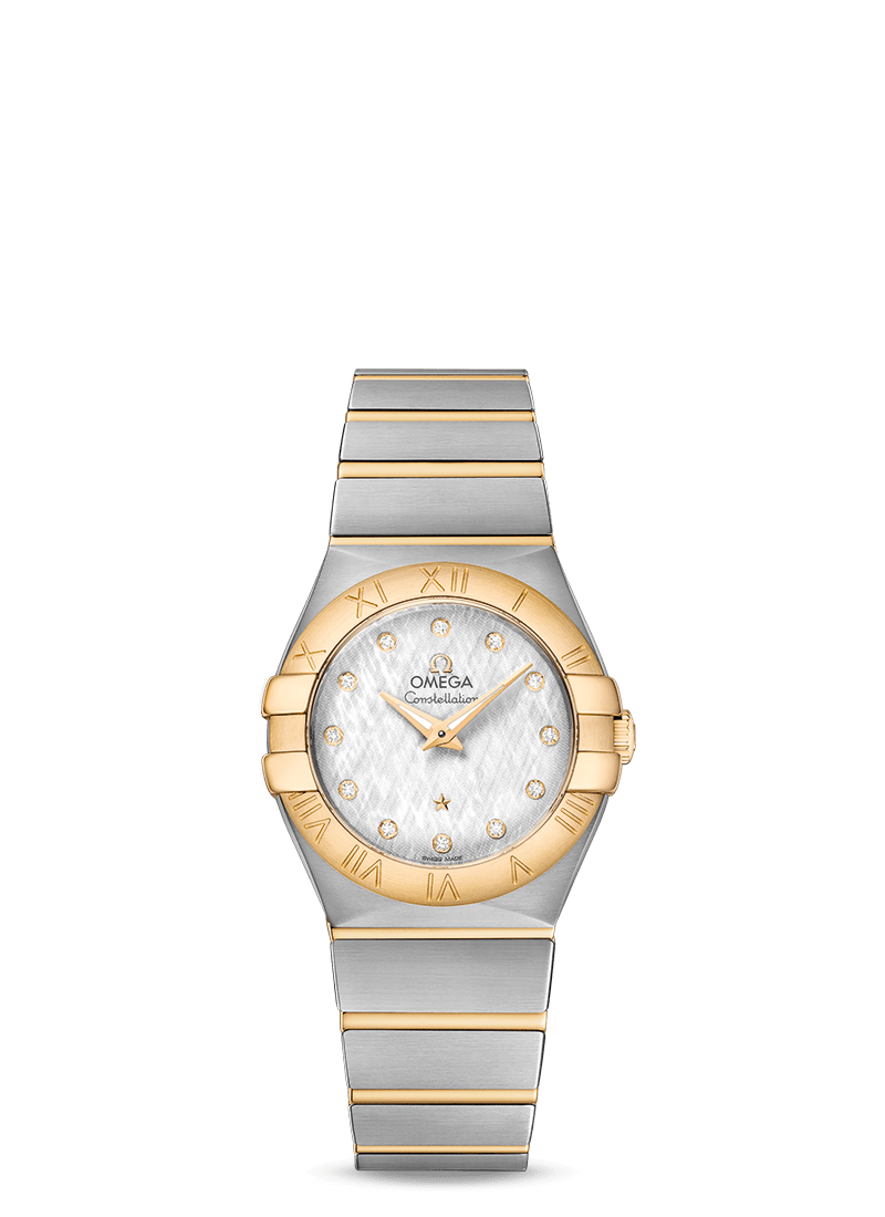 Omega 123.20.27.60.52.001 : Constellation Quartz 27 Brushed Stainless Steel / Yellow Gold / Silver Silk