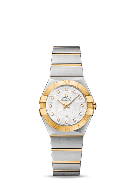 Omega 123.20.27.60.55.005 : Constellation Quartz 27 Brushed Stainless Steel / Yellow Gold / Wavy MOP