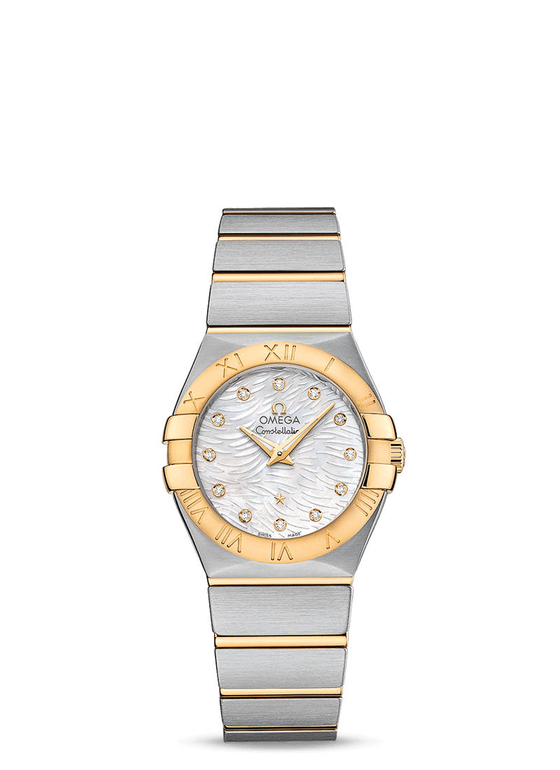 Omega 123.20.27.60.55.008 : Constellation Quartz 27 Brushed Stainless Steel / Yellow Gold / Wavy MOP