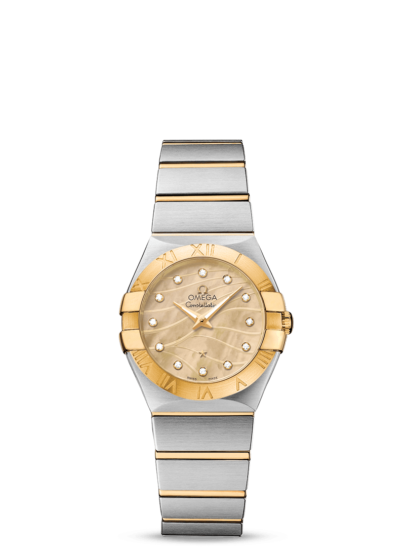 Omega 123.20.27.60.57.001 : Constellation Quartz 27 Brushed Stainless Steel / Yellow Gold / Champagne MOP