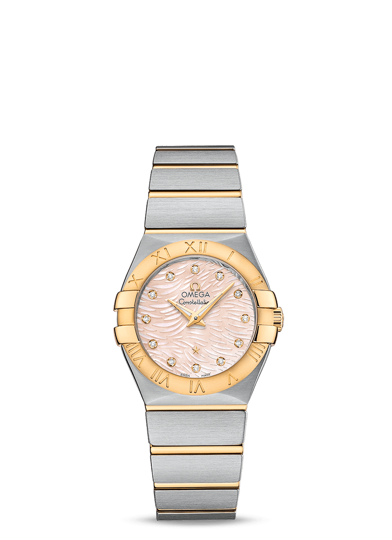 Omega 123.20.27.60.57.005 : Constellation Quartz 27 Brushed Stainless Steel / Yellow Gold / Pink MOP
