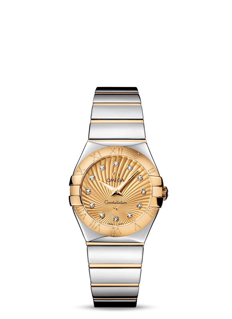 Omega 123.20.27.60.58.002 : Constellation Quartz 27 Polished Stainless Steel / Yellow Gold / Champagne Supernova