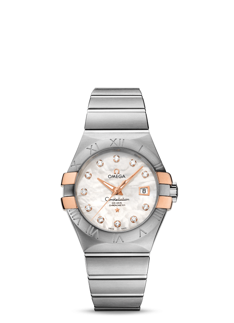 Omega 123.20.31.20.55.003 : Constellation Co-Axial 31 Stainless Steel / Red Gold Claws / MOP