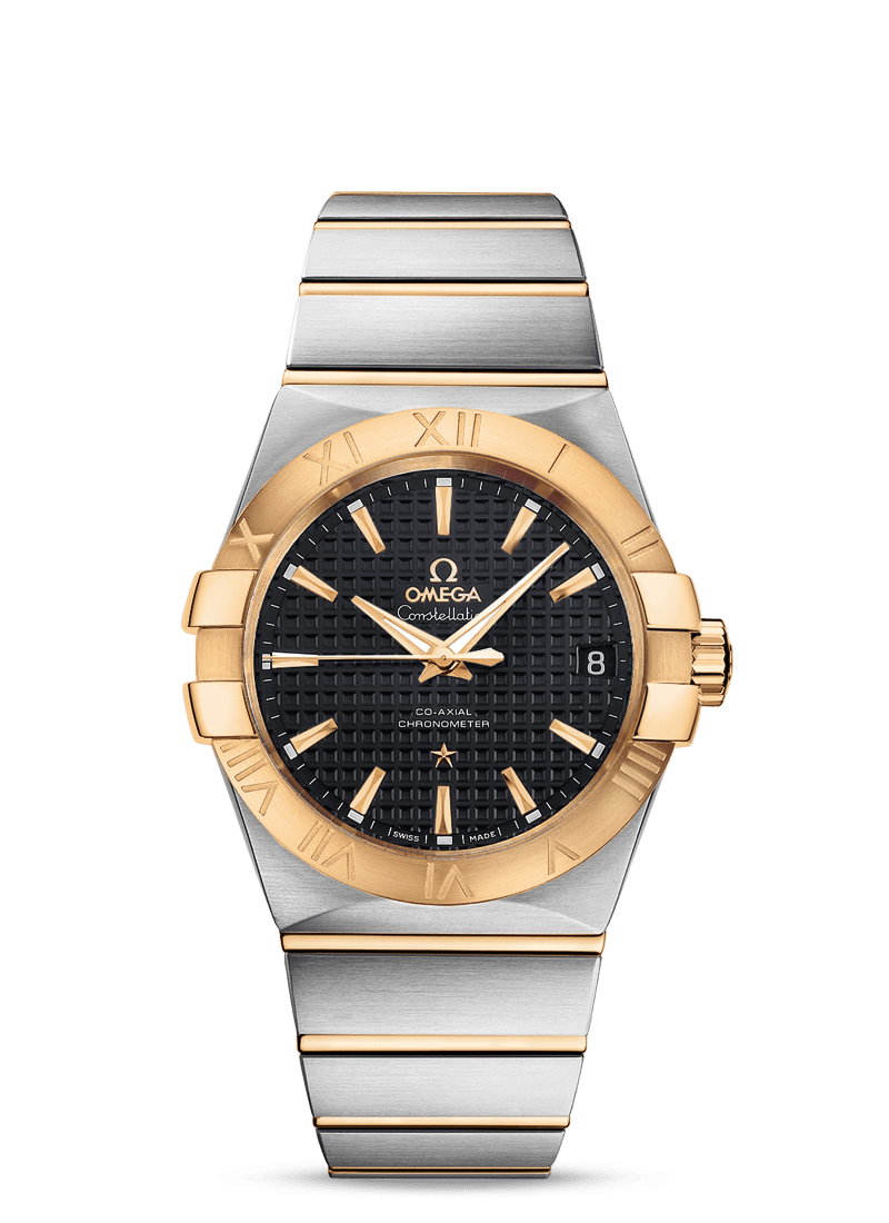 Omega 123.20.38.21.01.002 : Constellation Co-Axial 38 Stainless Steel / Yellow Gold / Lozenge Black