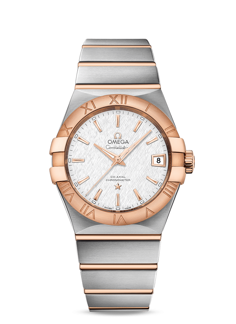 Omega 123.20.38.21.02.007 : Constellation Co-Axial 38 Stainless Steel / Red Gold / Silver Silk