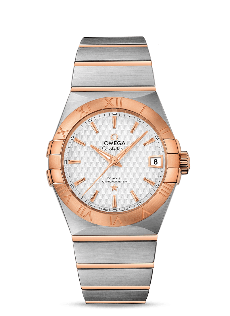 Omega 123.20.38.21.02.008 : Constellation Co-Axial 38 Stainless Steel / Red Gold / Silver Lozenge
