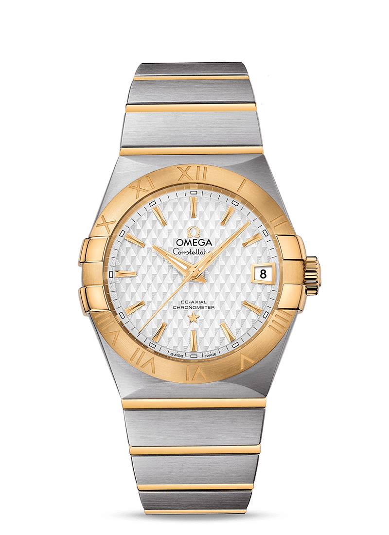 Omega 123.20.38.21.02.009 : Constellation Co-Axial 38 Stainless Steel / Yellow Gold / Silver Lozenge