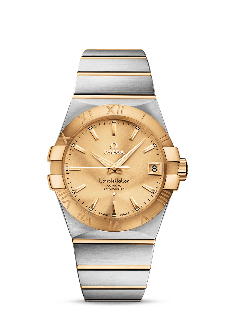 Omega 123.20.38.21.08.001 : Constellation Co-Axial 38 Stainless Steel / Yellow Gold / Champagne