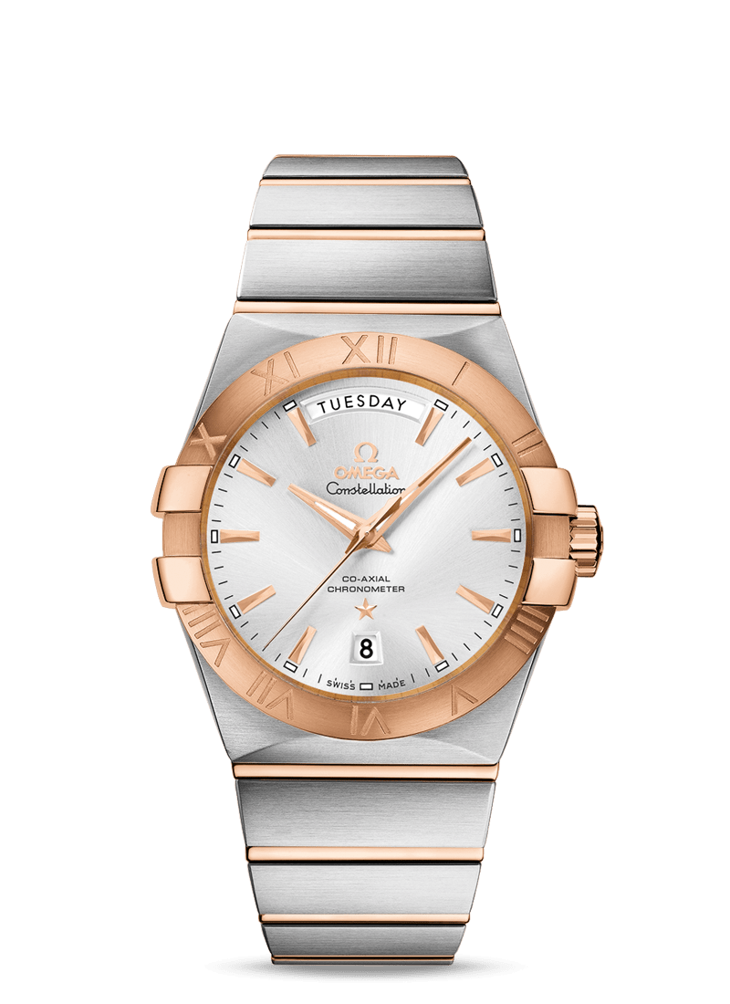 Omega 123.20.38.22.02.001 : Constellation Co-Axial 38 Co-Axial Day-Date Stainless Steel / Red Gold / Silver