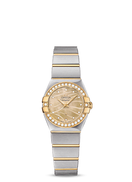 Omega 123.25.24.60.57.001 : Constellation Quartz 24 Brushed Stainless Steel / Yellow Gold / Diamond / Wavy Champagne MOP