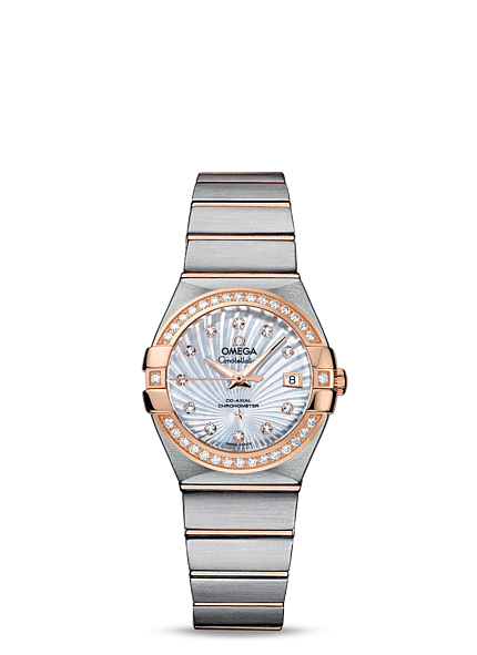 Omega 123.25.27.20.55.001 : Constellation Co-Axial 27 Brushed Stainless Steel / Red Gold / Diamond / MOP Supernova