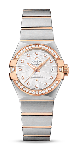 Omega 123.25.27.20.55.005 : Constellation Co-Axial 27 Brushed Stainless Steel / Red Gold / Diamond / Wavy MOP