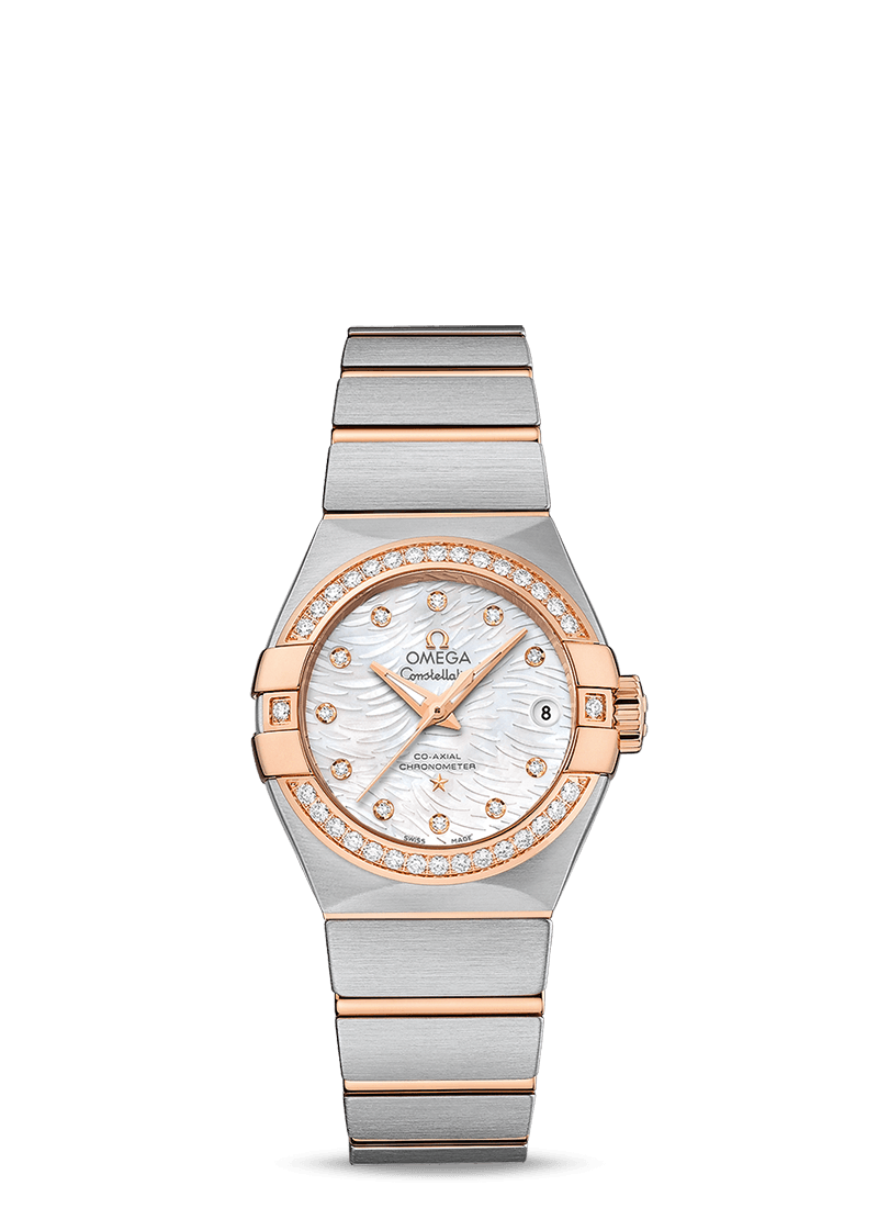 Omega 123.25.27.20.55.006 : Constellation Co-Axial 27 Brushed Stainless Steel / Red Gold / Diamond / MOP