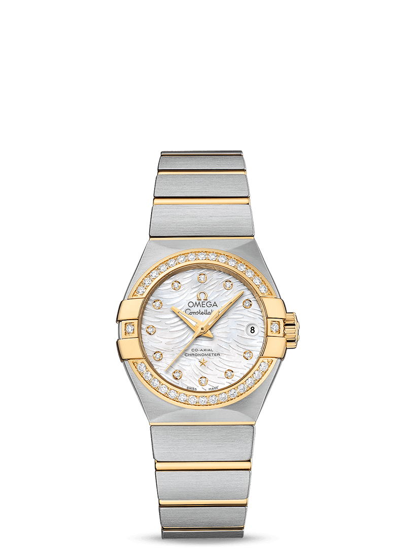 Omega 123.25.27.20.55.007 : Constellation Co-Axial 27 Brushed Stainless Steel / Yellow Gold / Diamond / MOP