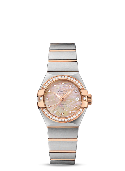 Omega 123.25.27.20.57.003 : Constellation Co-Axial 27 Brushed Stainless Steel / Red Gold / Diamond / Wavy Brown MOP