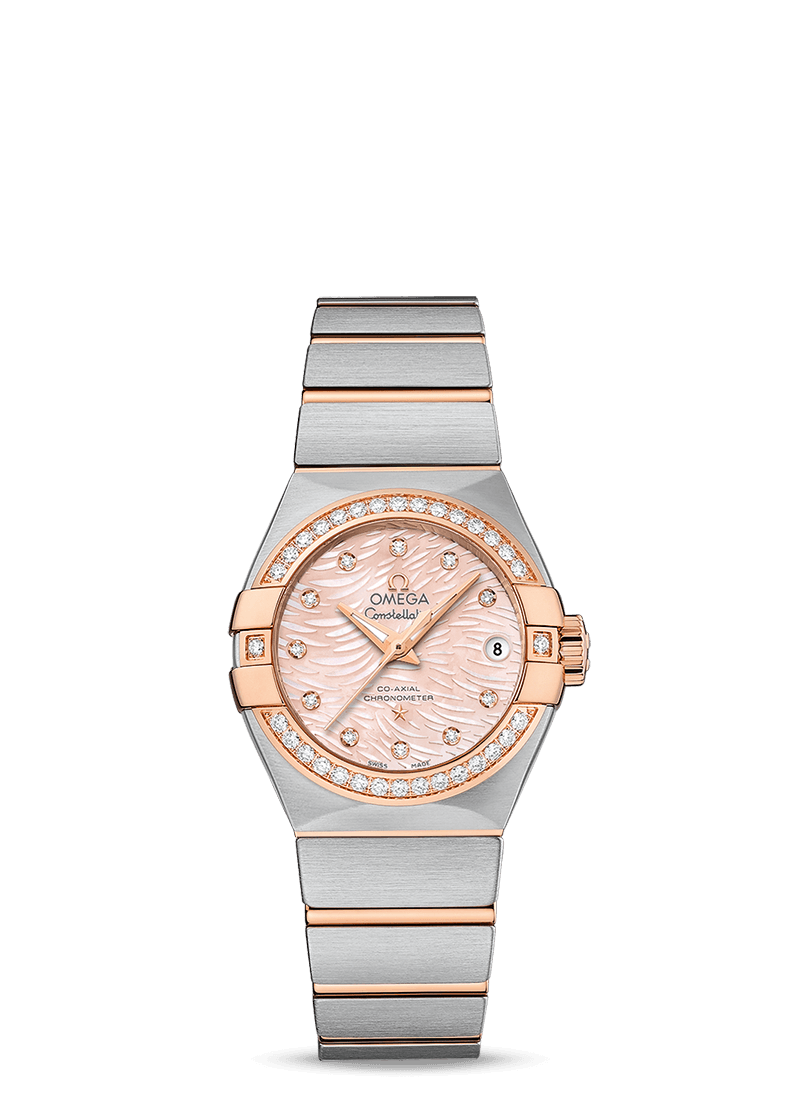 Omega 123.25.27.20.57.004 : Constellation Co-Axial 27 Brushed Stainless Steel / Red Gold / Diamond / Pink MOP