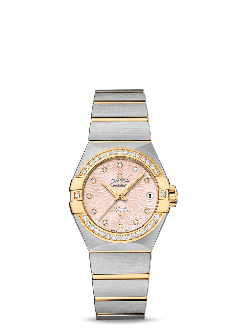Omega 123.25.27.20.57.005 : Constellation Co-Axial 27 Brushed Stainless Steel / Yellow Gold / Diamond / Pink MOP