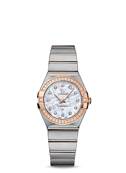 Omega 123.25.27.60.55.001 : Constellation Quartz 27 Brushed Stainless Steel / Red Gold / Diamond / MOP