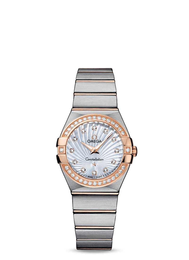 Omega 123.25.27.60.55.002 : Constellation Quartz 27 Brushed Stainless Steel / Red Gold / Diamond / MOP Supernova