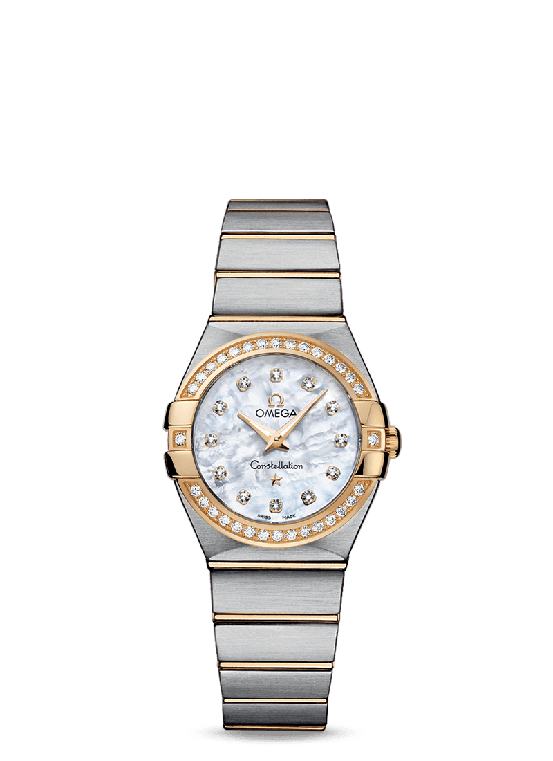 Omega 123.25.27.60.55.003 : Constellation Quartz 27 Brushed Stainless Steel / Yellow Gold  / Diamond / MOP