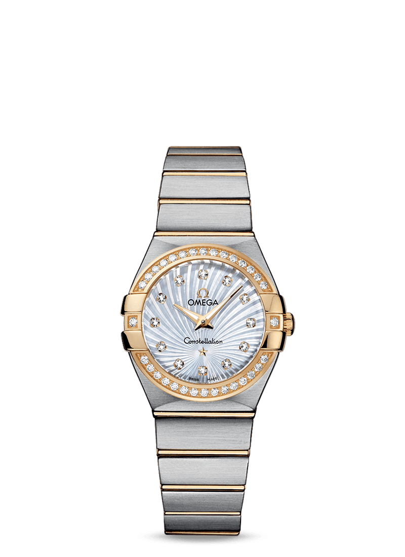Omega 123.25.27.60.55.004 : Constellation Quartz 27 Brushed Stainless Steel / Yellow Gold / Diamond / MOP Supernova