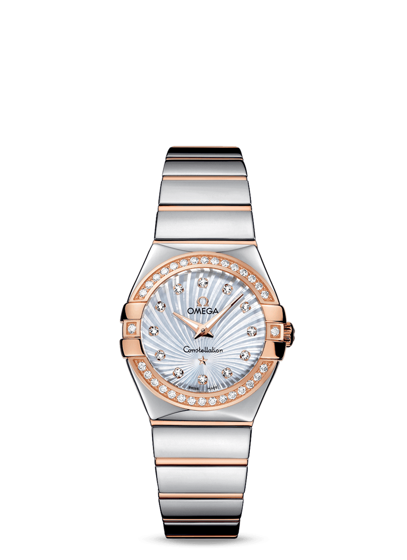 Omega 123.25.27.60.55.006 : Constellation Quartz 27 Polished Stainless Steel / Red Gold / Diamond / MOP Supernova