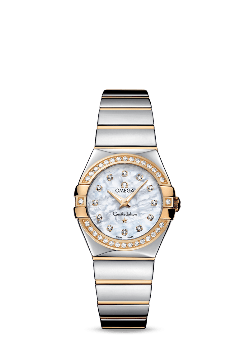 Omega 123.25.27.60.55.007 : Constellation Quartz 27 Polished Stainless Steel / Yellow Gold / Diamond / MOP
