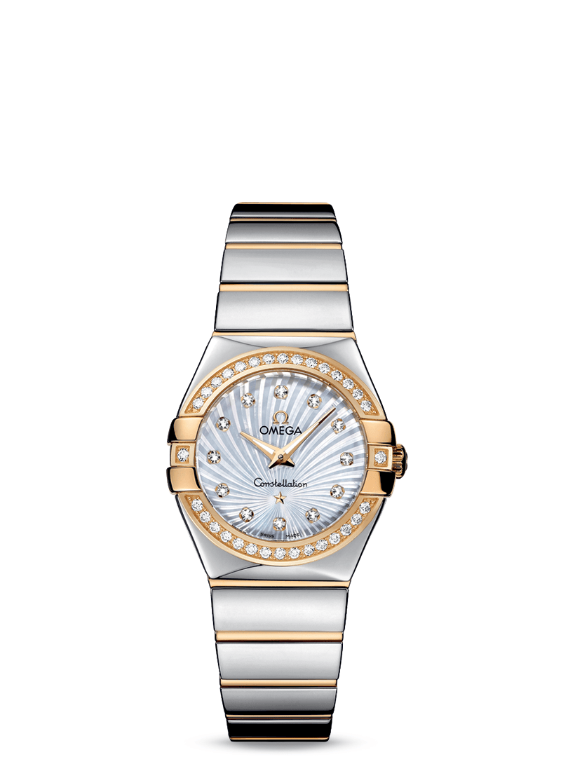 Omega 123.25.27.60.55.008 : Constellation Quartz 27 Polished Stainless Steel / Yellow Gold / Diamond / MOP Supernova