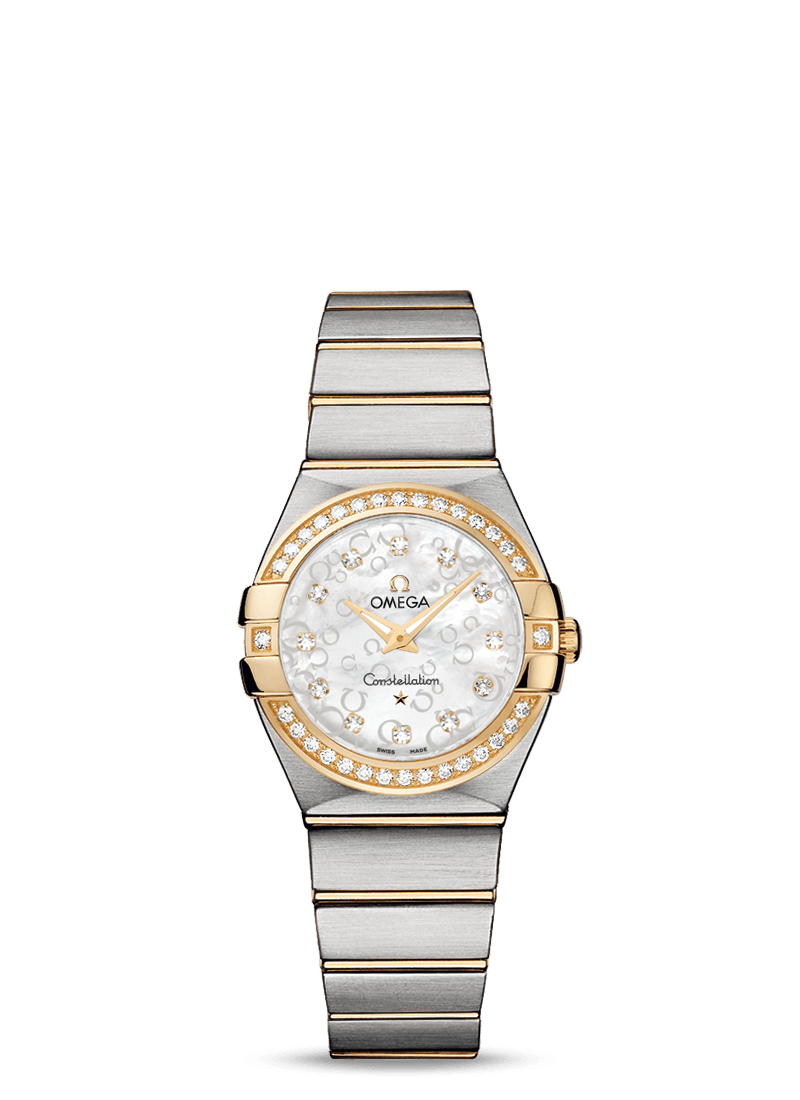 Omega 123.25.27.60.55.010 : Constellation Quartz 27 Brushed Stainless Steel / Yellow Gold / Diamond / MOP Omega