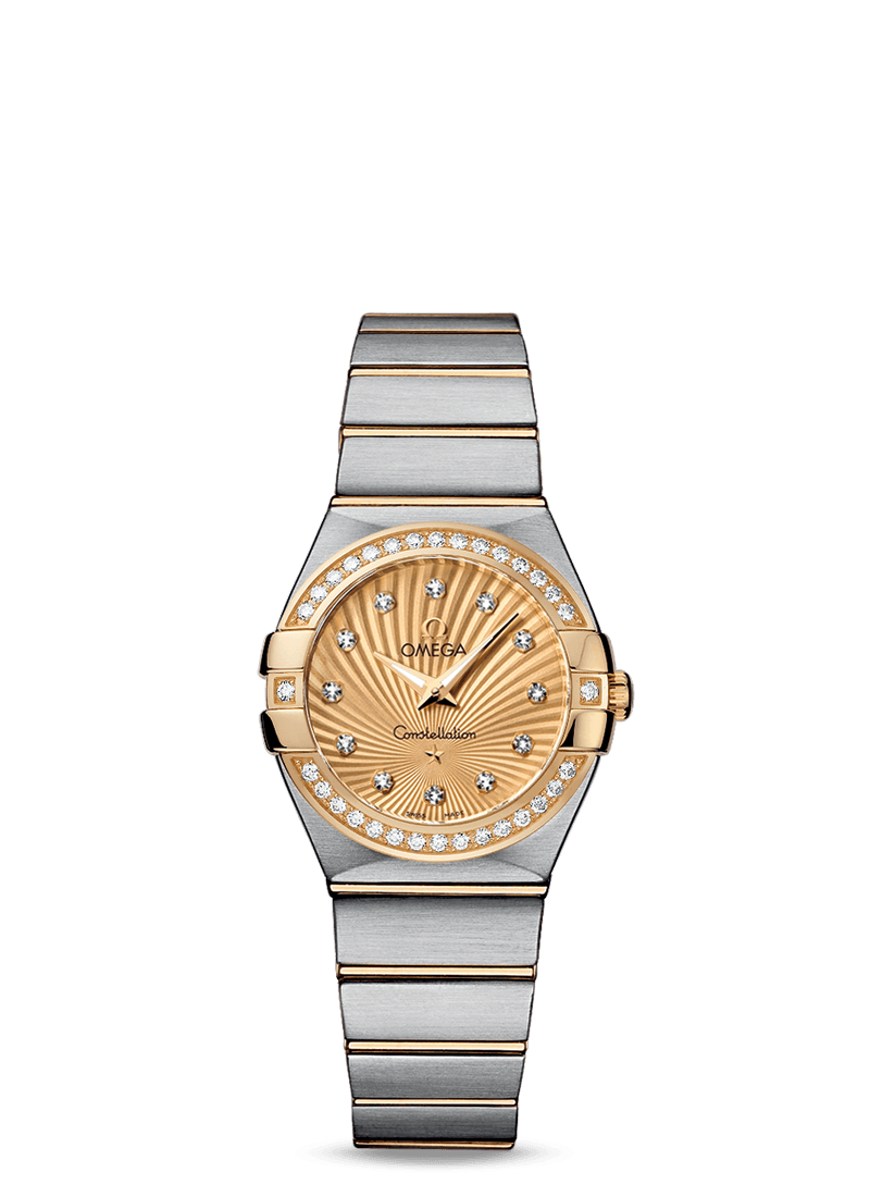 Omega 123.25.27.60.58.001 : Constellation Quartz 27 Brushed Stainless Steel / Yellow Gold / Diamond / Champagne Supernova