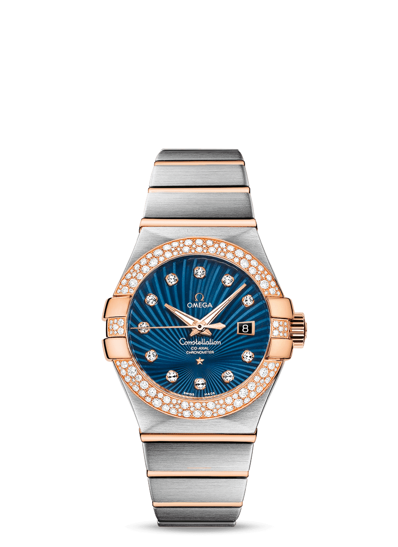 Omega 123.25.31.20.53.001 : Constellation Co-Axial 31 Stainless Steel / Red Gold / Snow / Blue Supernova