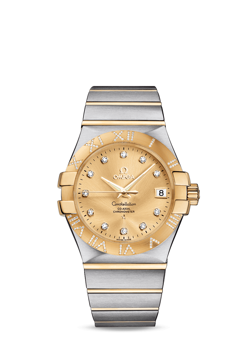 Omega 123.25.35.20.58.002 : Constellation Co-Axial 35 Stainless Steel / Yellow Gold / Diamond / Champagne