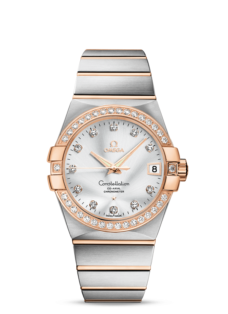 Omega 123.25.38.21.52.001 : Constellation Co-Axial 38 Stainless Steel / Red Gold / Diamond / Silver