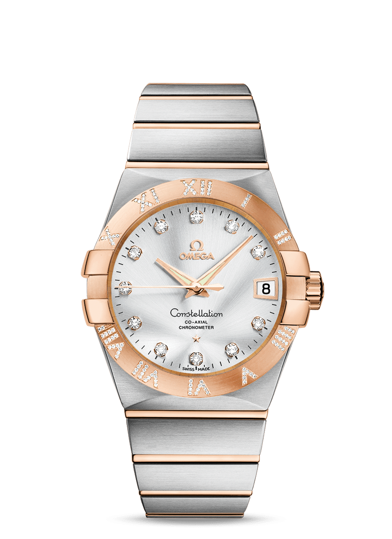 Omega 123.25.38.21.52.003 : Constellation Co-Axial 38 Stainless Steel / Red Gold / Diamond / Silver
