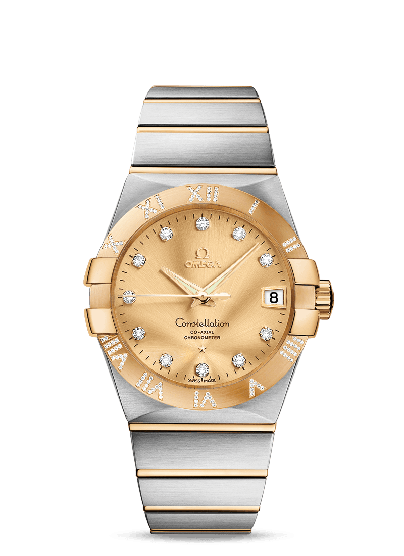 Omega 123.25.38.21.58.002 : Constellation Co-Axial 38 Stainless Steel / Yellow Gold / Diamond / Champagne