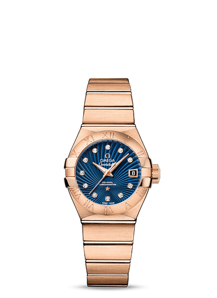 Omega 123.50.27.20.53.001 : Constellation Co-Axial 27 Brushed Red Gold / Blue Supernova
