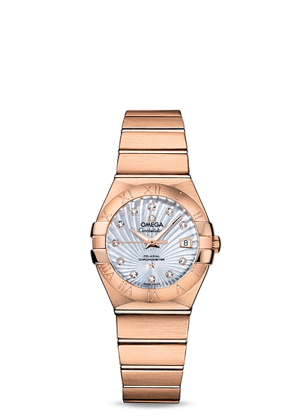Omega 123.50.27.20.55.001 : Constellation Co-Axial 27 Brushed Red Gold / MOP Supernova