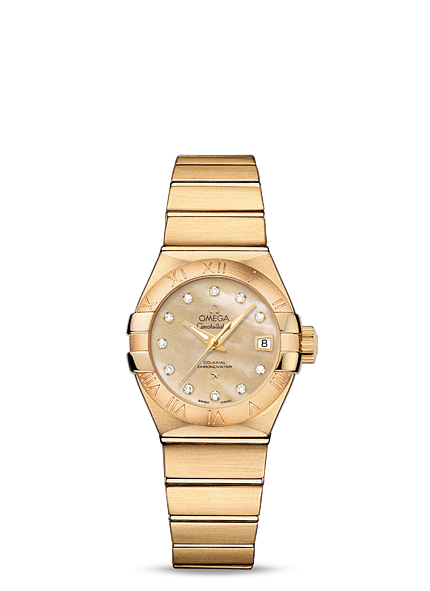 Omega 123.50.27.20.57.002 : Constellation Co-Axial 27 Brushed Yellow Gold / Champagne MOP