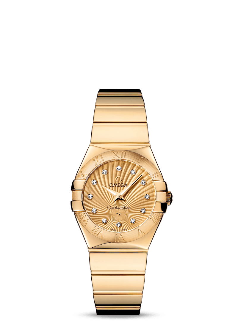 Omega 123.50.27.60.58.002 : Constellation Quartz 27 Polished Yellow Gold / Champagne Supernova