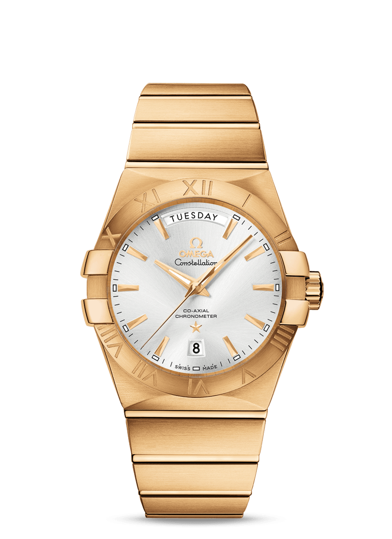 Omega 123.50.38.22.02.002 : Constellation Co-Axial 38 Day-Date Yellow Gold / Silver