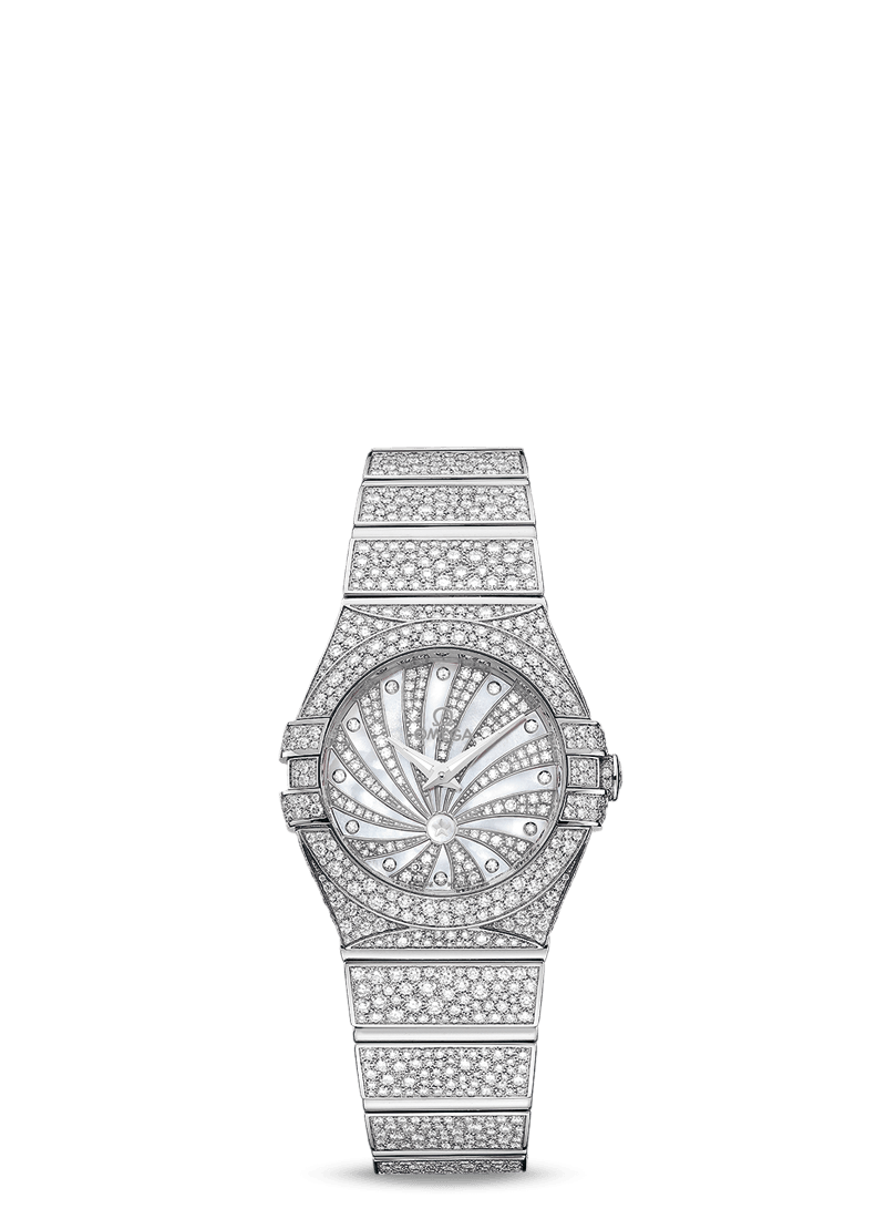 Omega 123.55.24.60.55.010 : Constellation Quartz 24 Polished White Gold / Snow / MOP Supernova