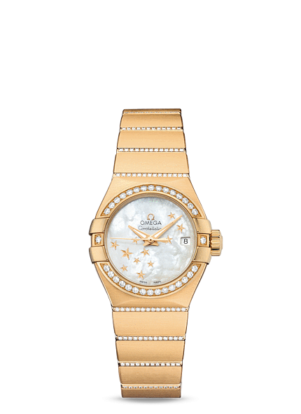 Omega 123.55.27.20.05.002 : Constellation Co-Axial 27 Brushed Yellow Gold / Diamond / MOP Stars