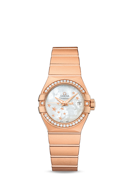 Omega 123.55.27.20.05.003 : Constellation Co-Axial 27 Brushed Red Gold / Diamond / MOP Stars