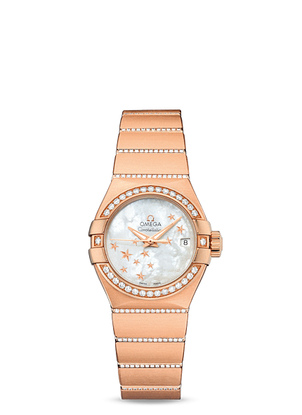 Omega 123.55.27.20.05.004 : Constellation Co-Axial 27 Brushed Red Gold / Diamond / MOP Stars
