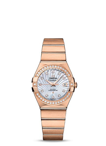 Omega 123.55.27.20.55.001 : Constellation Co-Axial 27 Brushed Red Gold / Diamond / MOP Supernova
