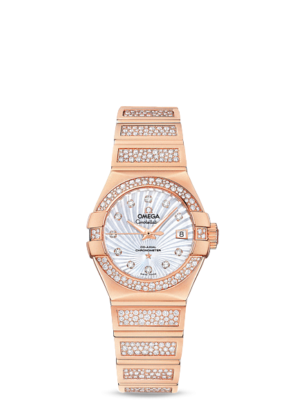 Omega 123.55.27.20.55.004 : Constellation Co-Axial 27 Polished Red Gold / Snow / MOP Supernova