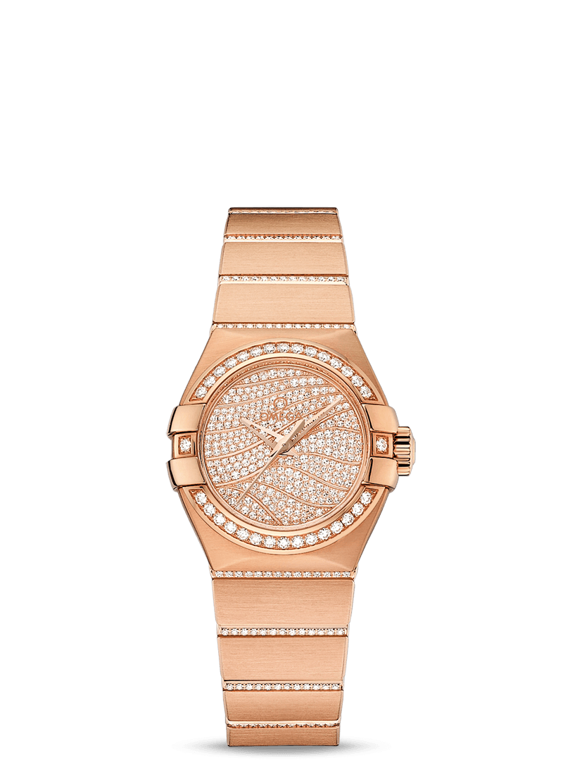 Omega 123.55.27.20.55.006 : Constellation Co-Axial 27 Brushed Red Gold / Diamond / Diamond Wave